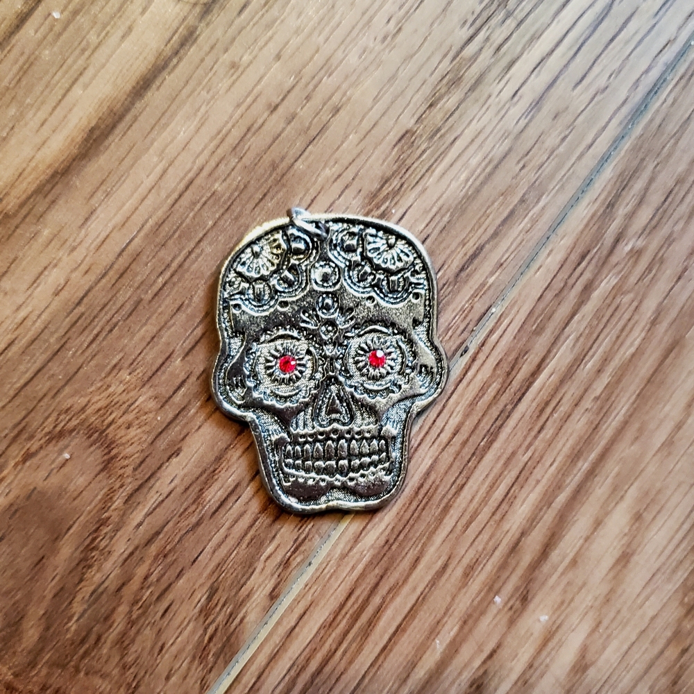 Artistic Gold and Red Skull Ornament